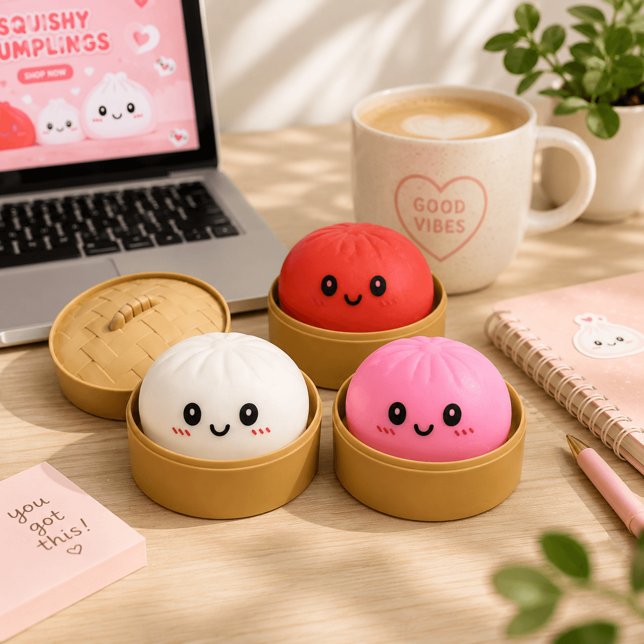Mystery Dumpling Squishy on desk