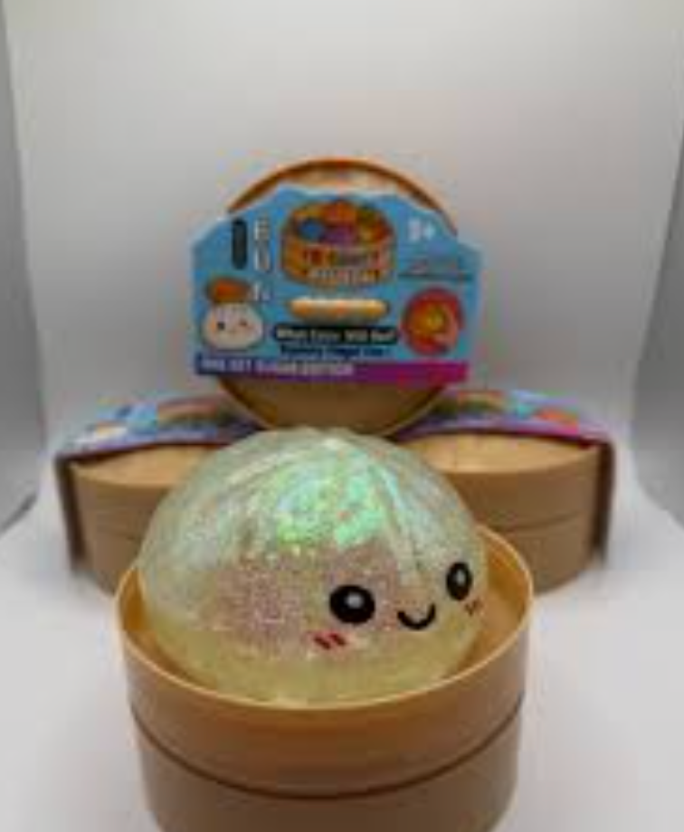Glitter Dumpling Squishy opened in its steamer box