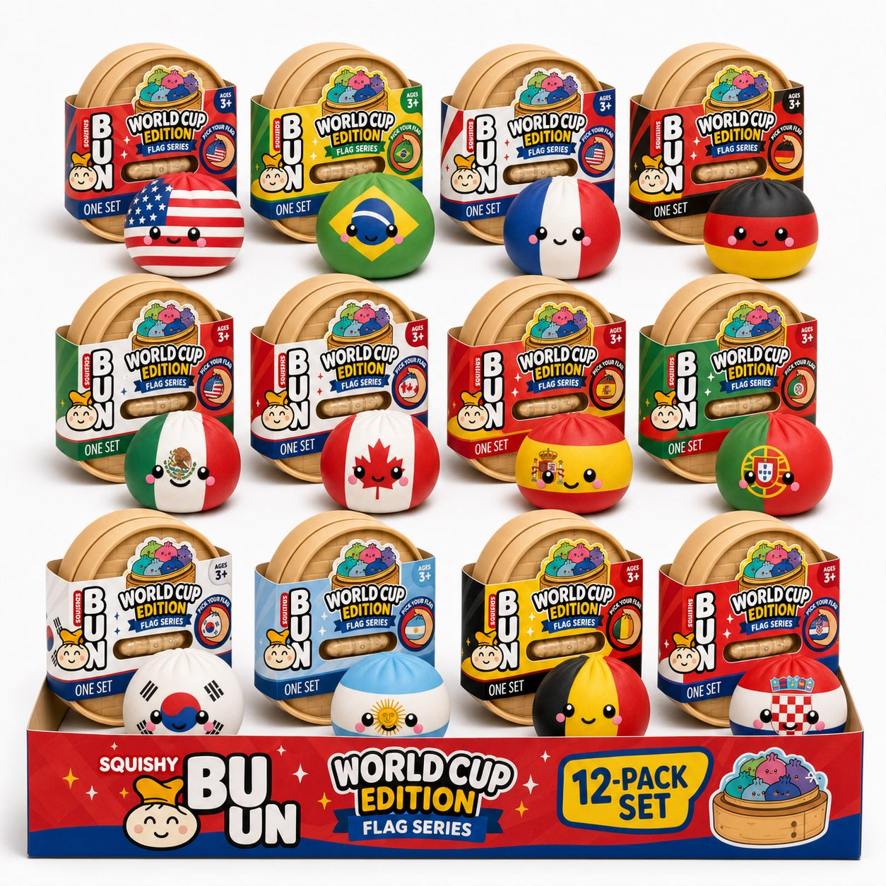 World Cup Dumpling Squishy 12-pack display box