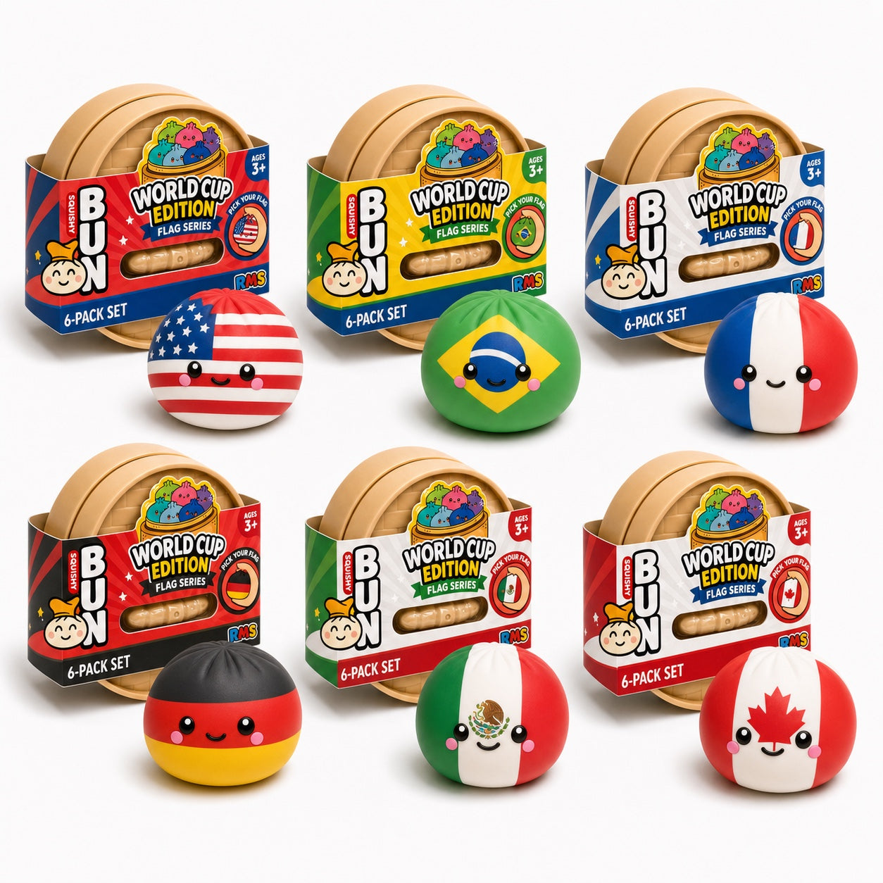 World Cup Dumpling Squishy 6-pack assortment